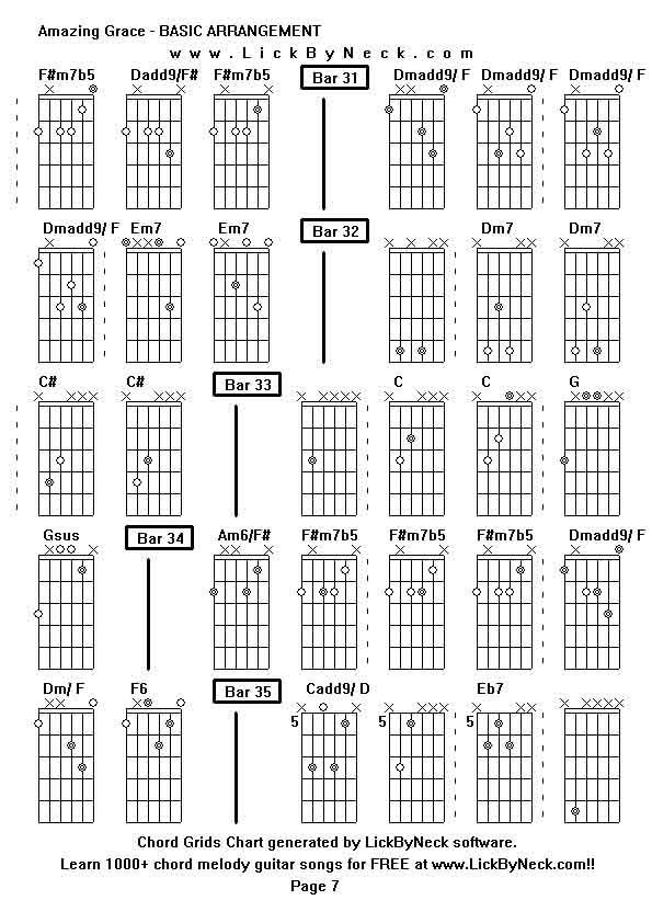 Chord Grids Chart of chord melody fingerstyle guitar song-Amazing Grace - BASIC ARRANGEMENT,generated by LickByNeck software.